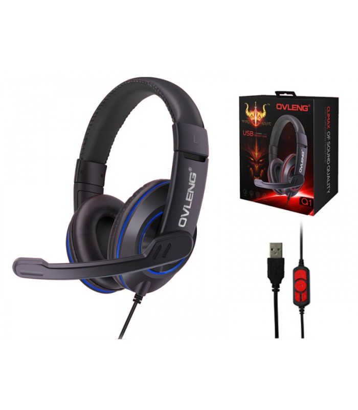 OVLENG Q1 USB Gaming Headset Over-ear Noise Cancelling with Mic for Computer - Blue