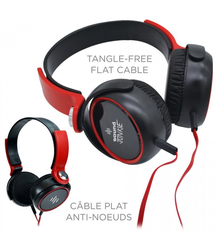 Stereo headphones feature flat foldable design for easy portability