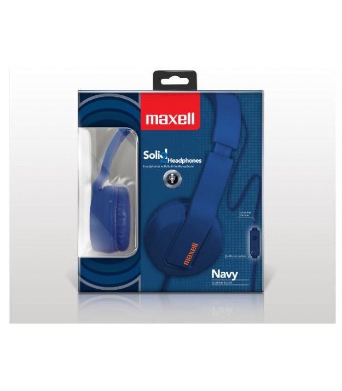 Maxell Solid Headphones with Built-In Microphone - Navy