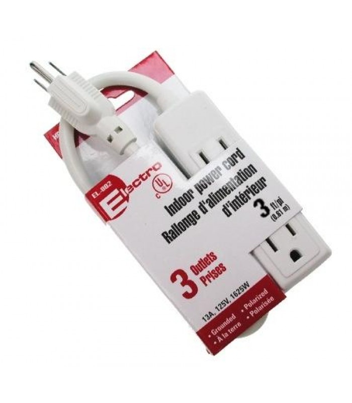 Indoor power cord 3ft (0.91m) 3 outlets