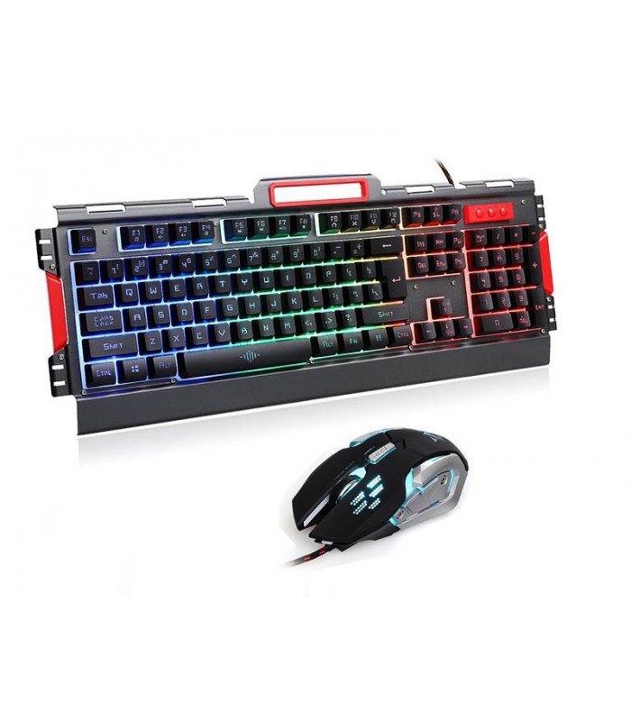 K33 Wired LED Rainbow Backlight Aluminum Alloy Panel Gaming keyboard with LED 3200DPI Gaming Mouse Combo