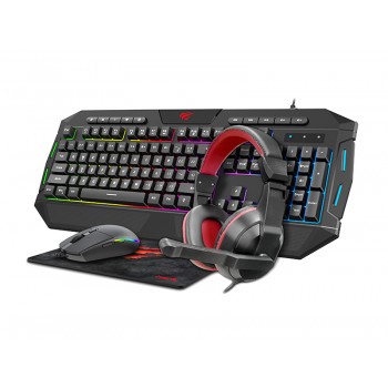 Havit 4-in-1 RGB lighting Mouse + LED Backlit 114-key Multimedia gaming keyboard + 3.5mm Headset + Fine mesh cloth Mouse Pad combo Set