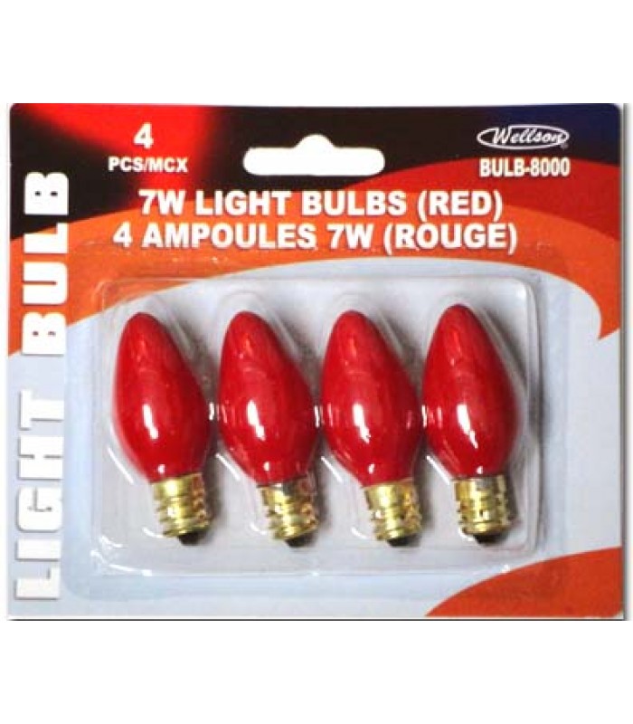 Ampoules pour veilleuses 7 Watt E12 Rouge - Paquet de 4 Wellson