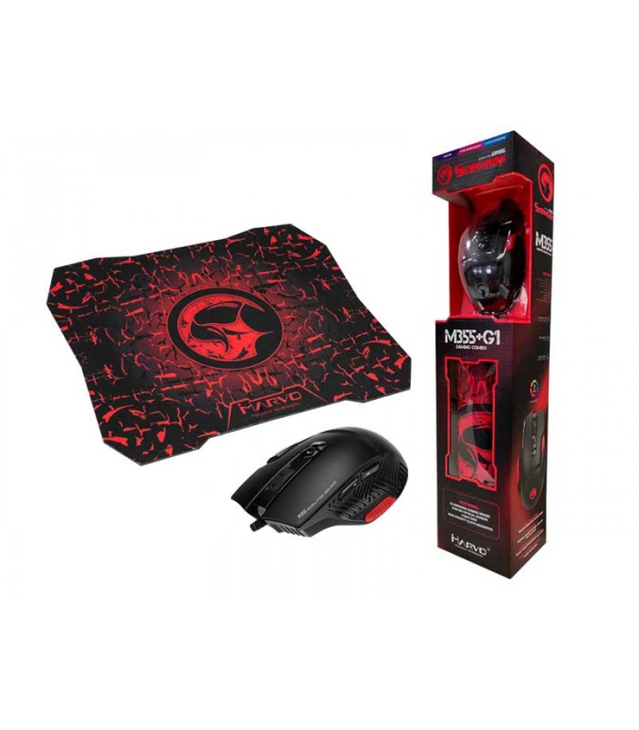 MARVO M355+G1 6400 DPI, 9 buttons programmable, 7 colors USB Gaming Mouse & Gaming Mouse Pad Combo Set