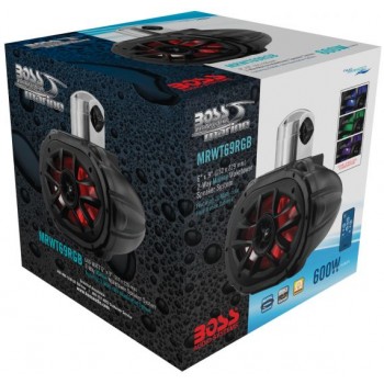 Boss MRWT69RGB 6x9" 600W 4-Way Marine Boat WakeTower LED RGB Speaker Black