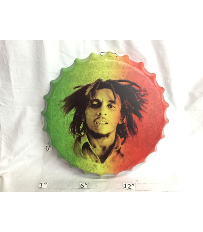 Enseigne en métal Bouchon de Bouteille (Bob Marley) Diamètre de 16 po.