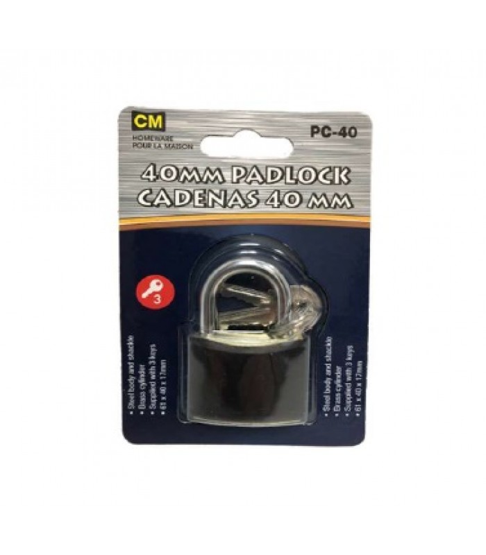 Steel Body 40mm Padlock with 3 Keys