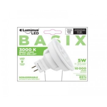 Ampoule DEL MR16 5 Watt 3000K Blanc Brillant de Luminus Basix