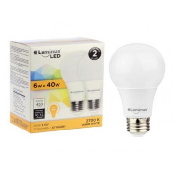 Ampoule DEL A19 6 Watt 2700K Blanc Chaud de Luminus - Paquet de 2