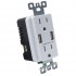 LightWay Decora Duplex Receptacle T / P 15A Dual USB Charger Type-A 4A Screwless Wall Plate White