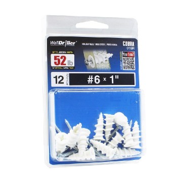 Cobra Self-Drilling Nylon Anchor with Screws for Hollow Wall - # 6 X 1 in- Pack of 12