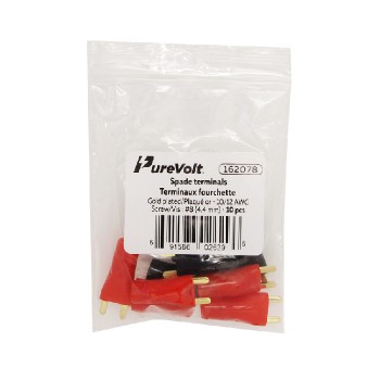 PureVolt Terminal fourchette - Vis #8 - Plaqué or - 12/10 AWG - Noir et rouge - 5 paires