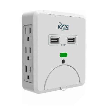 Adaptateur mural à 6 prises et 2 ports USB avec protection contre les surtensions - 735 joules - 15 A - Blanc