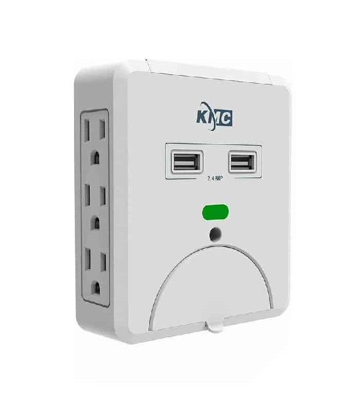 Adaptateur mural à 6 prises et 2 ports USB avec protection contre les surtensions - 735 joules - 15 A - Blanc