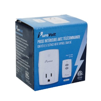 PureVolt Commutateur sans fil avec télécommande pour prise intérieure - 125 V - 10 A - 30 m