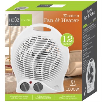 Hauz 12 in. Portable Fan Heater with Adjustable Thermostat Control, 1500W