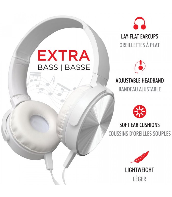 Escape Extra Bass Over-the-Ear Foldable Stereo Headphones, White