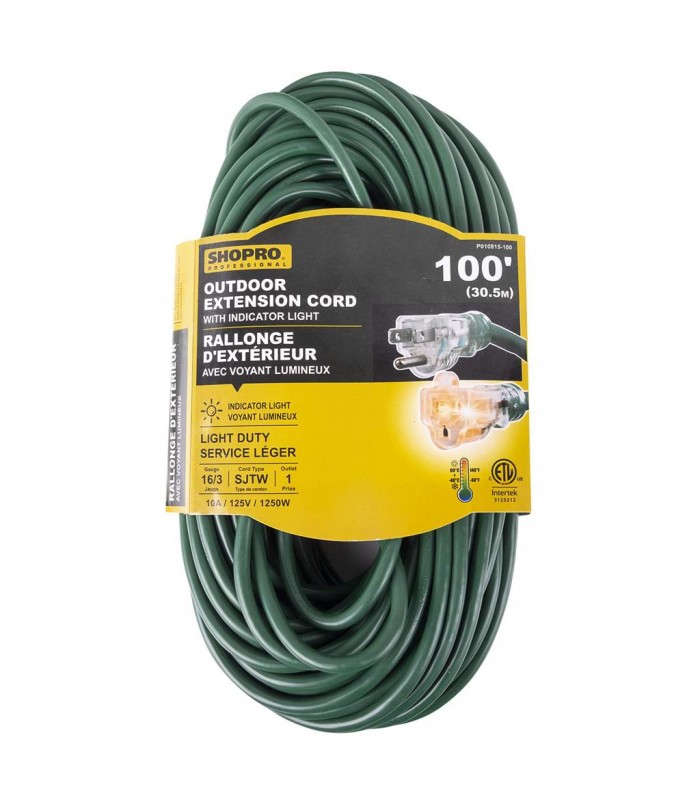 SHOPRO 100 ft. 16/3 Outdoor Extension Cord - Green