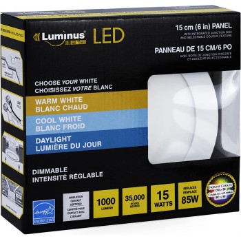 Luminus Elite 6 in. LED Panel with Integrated Junction Box, Colour Selectable 2700K/4000K/5000K