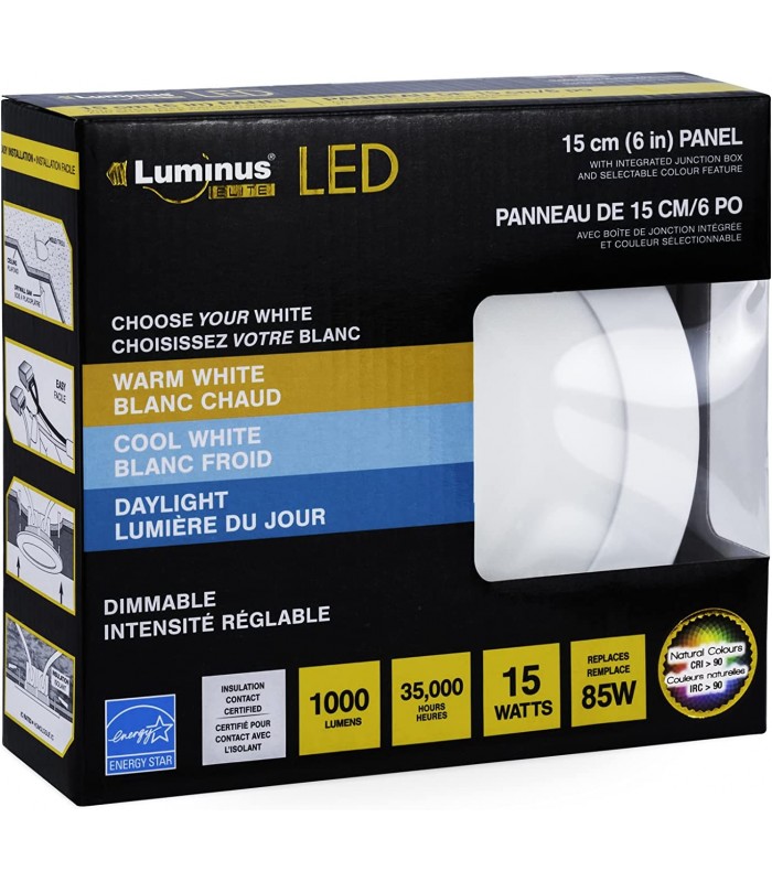 Luminus Elite 6 in. LED Panel with Integrated Junction Box, Colour Selectable 2700K/4000K/5000K