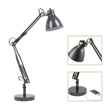 Adjustable Desk Lamp with USB Port - Black