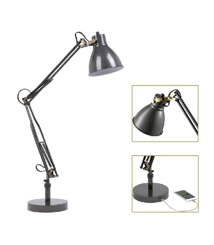 Lampe de bureau ajustable avec prise USB - Noir