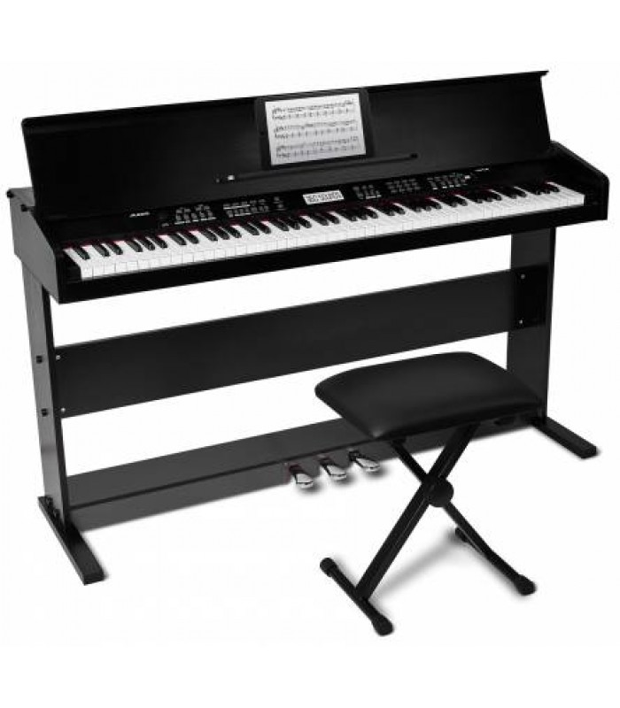 Alesis Digital Piano Set with Wooden Stand, Pedals and Adjustable Bench - 88-Key - Black