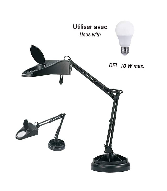 Architect Style Magnifying Lamp with LED Bulb and Organizer Base - 10 W - Black