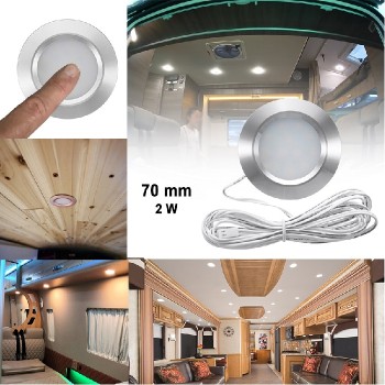 Ason Decor Lumière DEL encastrée - Poussez pour allumer - Argent - 70 mm - 12 V - 2 W - 4000 K