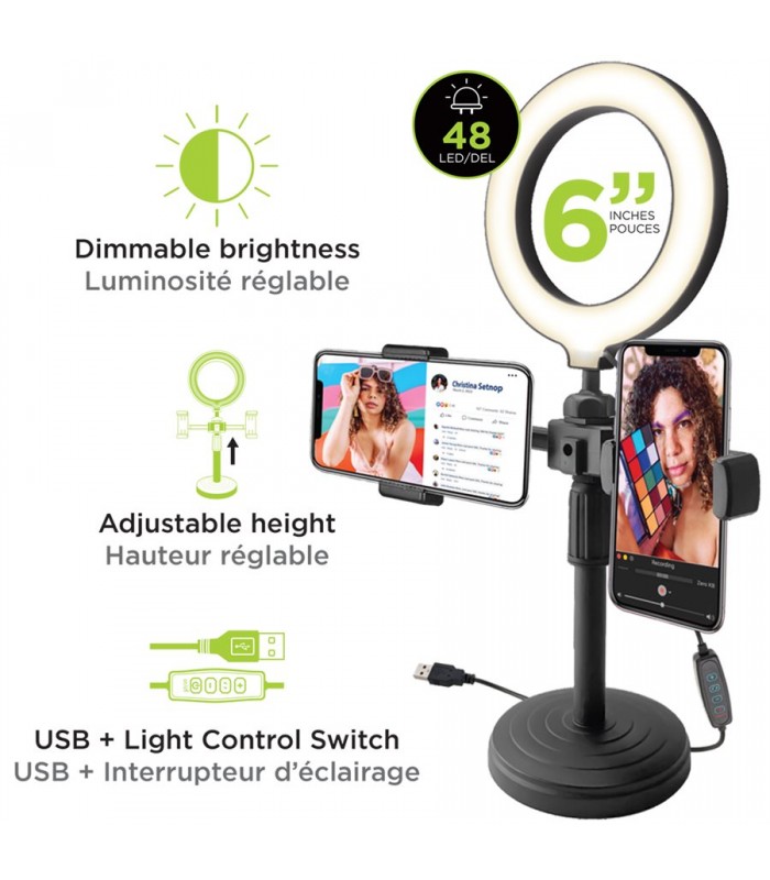 BOOST 6 in 48 LED Ring Light with 2 phone holders
