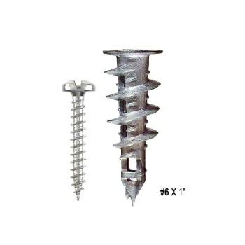 Cobra Cheville auto-foreuse en zinc avec vis pour mur creux - #6 X 1 po - Paquet de 12