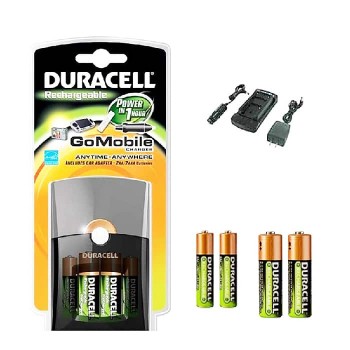 Duracell Compact Charger Set with AA and AAA Battery and Cigarette Lighter Socket - 4 Pieces
