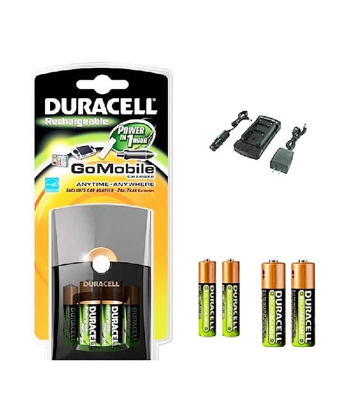 Duracell Ensemble de chargeur compact avec pile AA, AAA et prise allume-cigare - 4 pièces