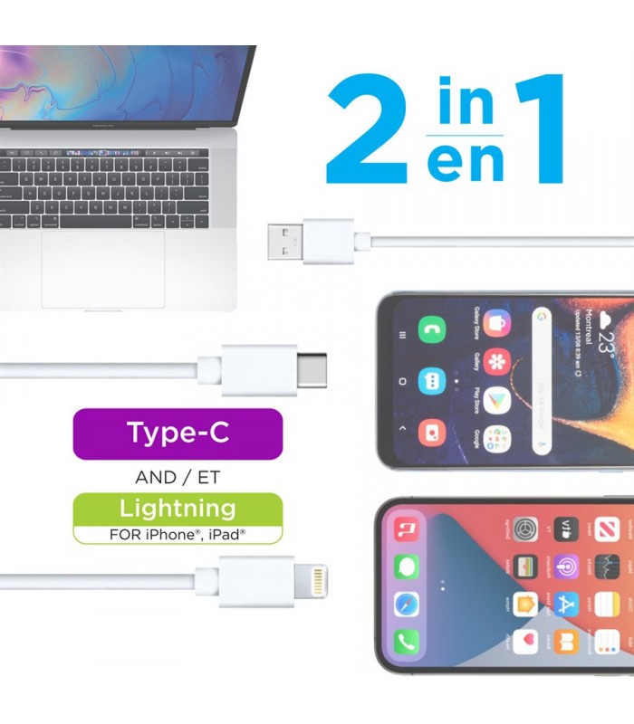eLink 2-in-1 USB cable with Lightning and Type C connectors