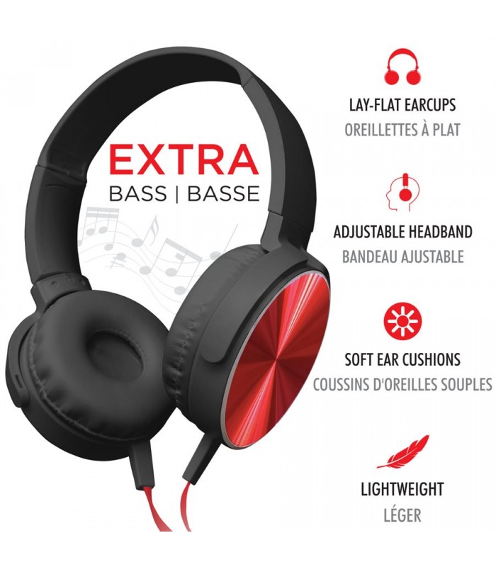 Escape Extra Bass Over-the-Ear Foldable Stereo Headphones, Red