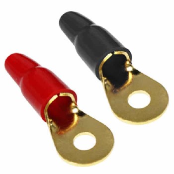 Gold Plated Ring Terminal - # 5/16 in Screws - 2 AWG - Black/Red - 5 Pairs