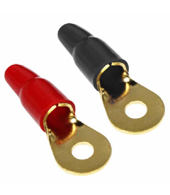 Gold Plated Ring Terminal - # 5/16 in Screws - 2 AWG - Black/Red - 5 Pairs