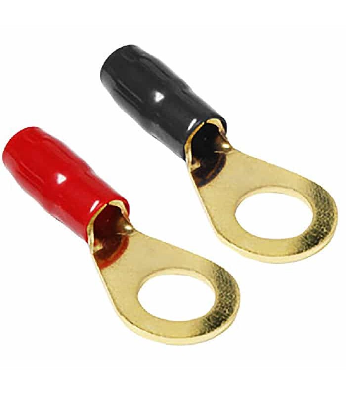 Gold Plated Ring Terminal - Screw # 1/2 in - 6-4 AWG - Black/Red - 5 pairs