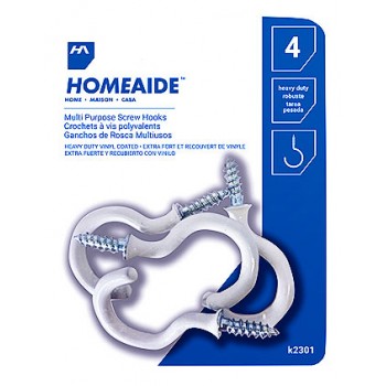 Homeaide Multi-purpose Screw Hooks White - Pack of 4