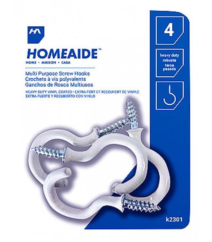 Homeaide Multi-purpose Screw Hooks White - Pack of 4