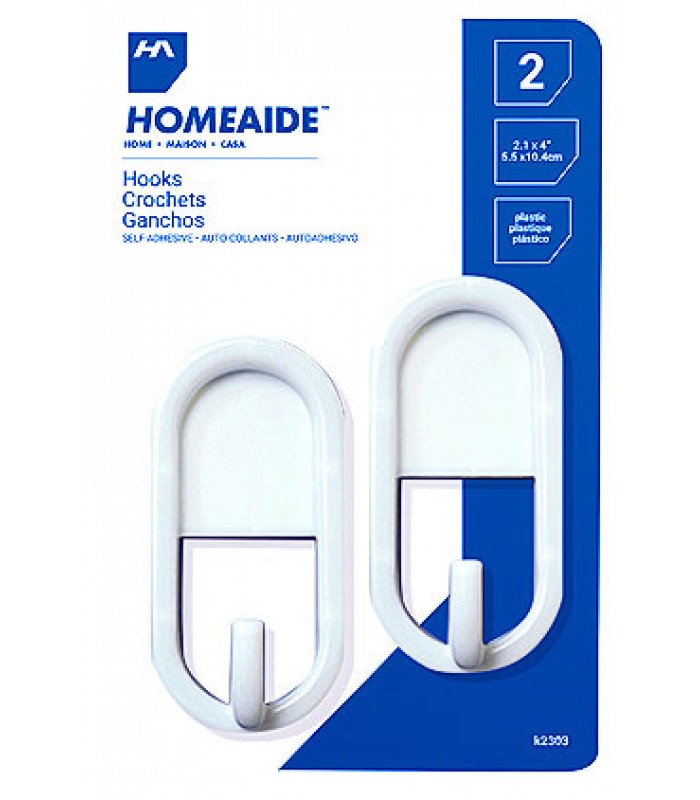 Homeaide Crochets en plastiques Blanc 5,5 x 10,4 cm - Paquet de 2