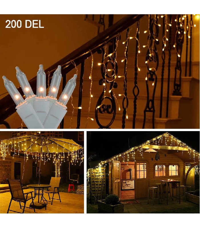 Guirlande lumineuse DEL de style stalactite avec 8 modes d'éclairage - Intérieur/Extérieur - 200 DEL - 3000 K - 5.5 m