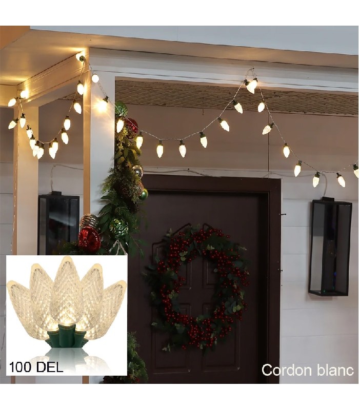 Guirlande lumineuse DEL sur cordon blanc avec 8 modes d'éclairage - Intérieur/Extérieur - 100 DEL - 3000 K - 10 m