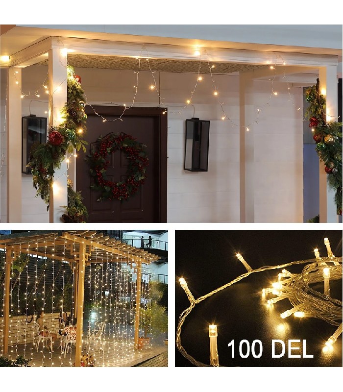 LED Light Guarland with 8 lighting modes - Indoor/Outdoor - 100 LED - 3000 K - 9.1 m