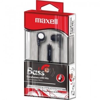 Maxell 199621 Heavy Bass in-Ear Bud with Microphone, Black 