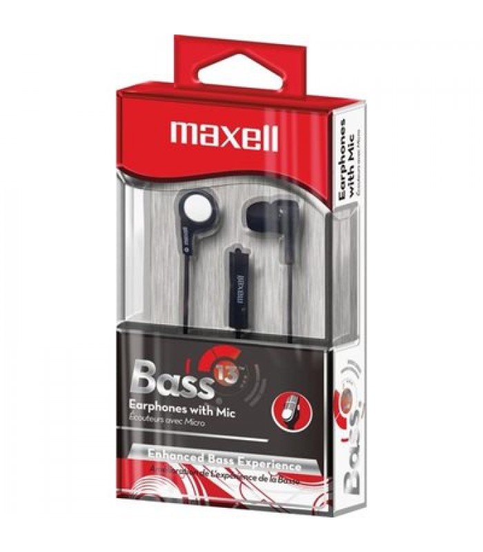 Maxell 199621 Heavy Bass in-Ear Bud with Microphone, Black