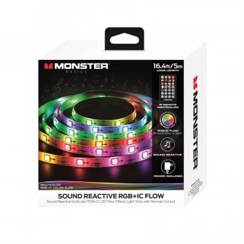 Monster Illuminessence Lumière de miroir 3D multicolore rechargeableBande lumineuse LED RGBIC à effet de flux multicolore réactif au son de 16,4 pieds avec télécommande