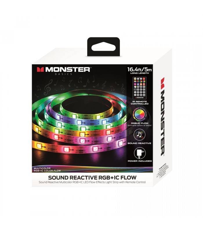 Monster Illuminessence Lumière de miroir 3D multicolore rechargeableBande lumineuse LED RGBIC à effet de flux multicolore réactif au son de 16,4 pieds avec télécommande
