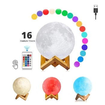 Moon-Shaped LED Lamp with Stand and Remote Control - 16 Colors - 14 cm