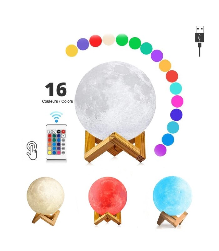 Moon-Shaped LED Lamp with Stand and Remote Control - 16 Colors - 14 cm